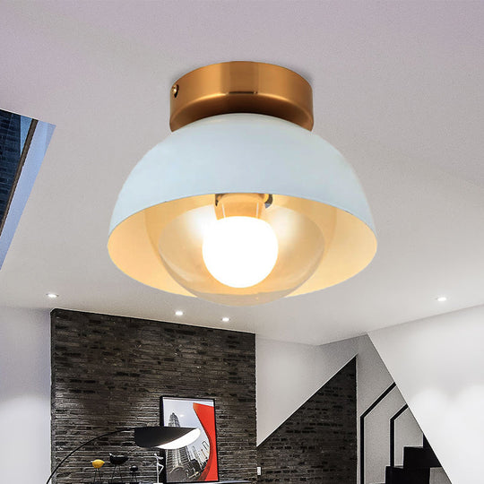 Modern Metal and Glass Flush Mount Ceiling Light - White/Pink/Yellow/Coffee - 1 Head Corridor Fixture