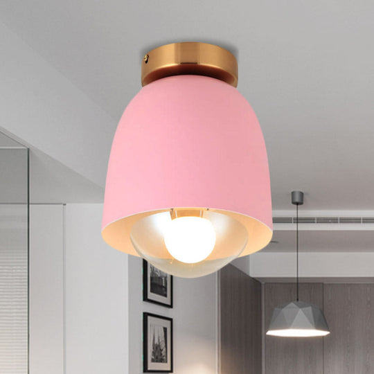 Modern Metal and Glass Flush Mount Ceiling Light - White/Pink/Yellow/Coffee - 1 Head Corridor Fixture