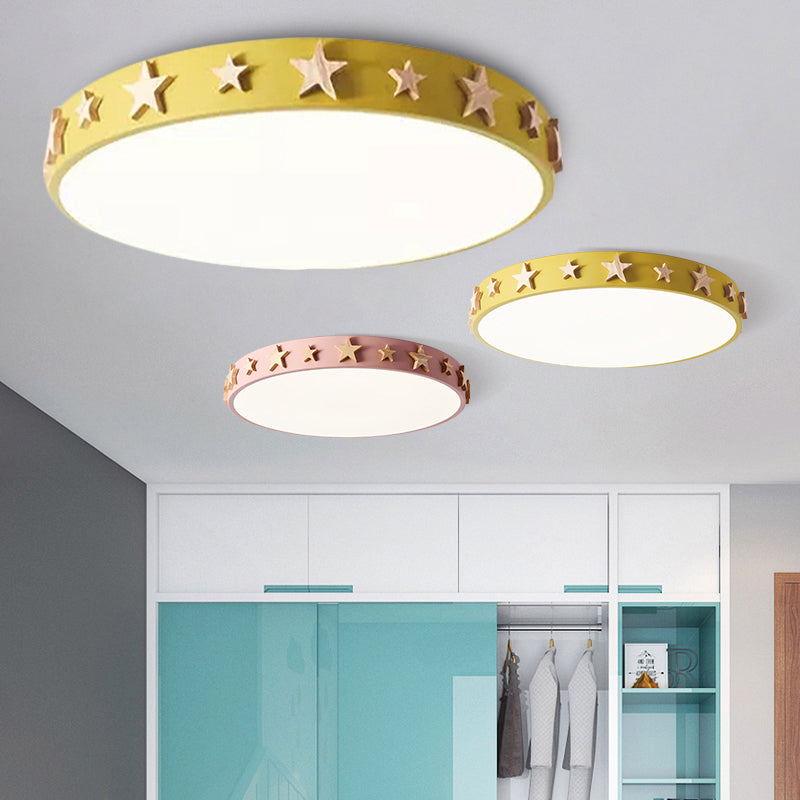 Contemporary Drum Flush Mount Light with Star Decoration - Ideal for Kids' Bedroom