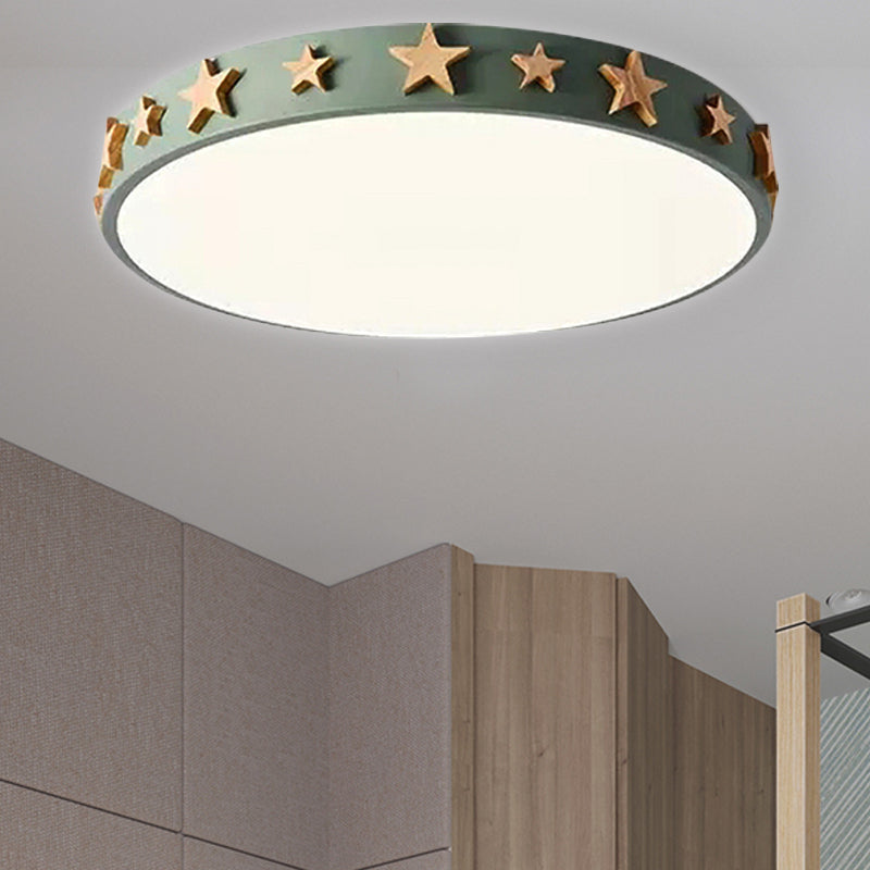 Contemporary Drum Flush Mount Light with Star Decoration - Ideal for Kids' Bedroom