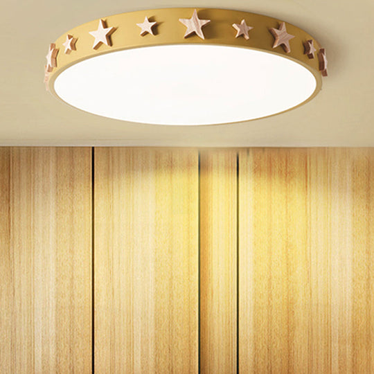 Contemporary Drum Flush Mount Light with Star Decoration - Ideal for Kids' Bedroom