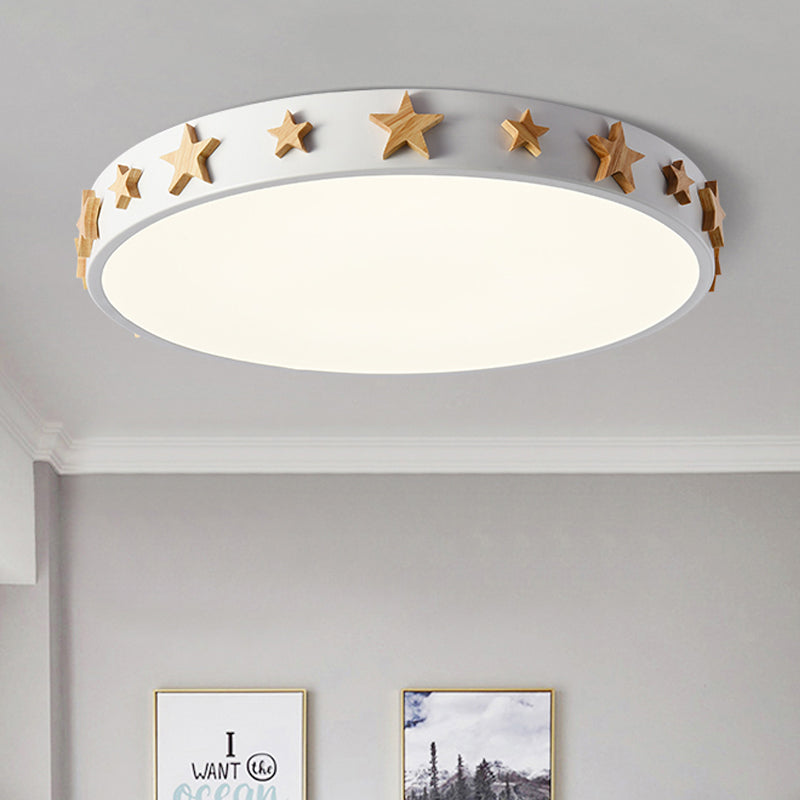 Contemporary Drum Flush Mount Light with Star Decoration - Ideal for Kids' Bedroom