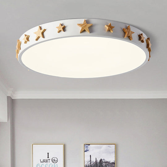 Contemporary Drum Flush Mount Light with Star Decoration - Ideal for Kids' Bedroom