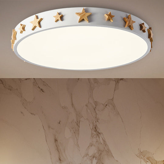 Contemporary Drum Flush Mount Light with Star Decoration - Ideal for Kids' Bedroom