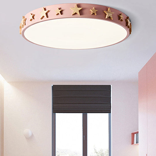 Contemporary Drum Flush Mount Light with Star Decoration - Ideal for Kids' Bedroom