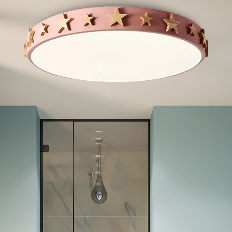 Contemporary Drum Flush Mount Light with Star Decoration - Ideal for Kids' Bedroom