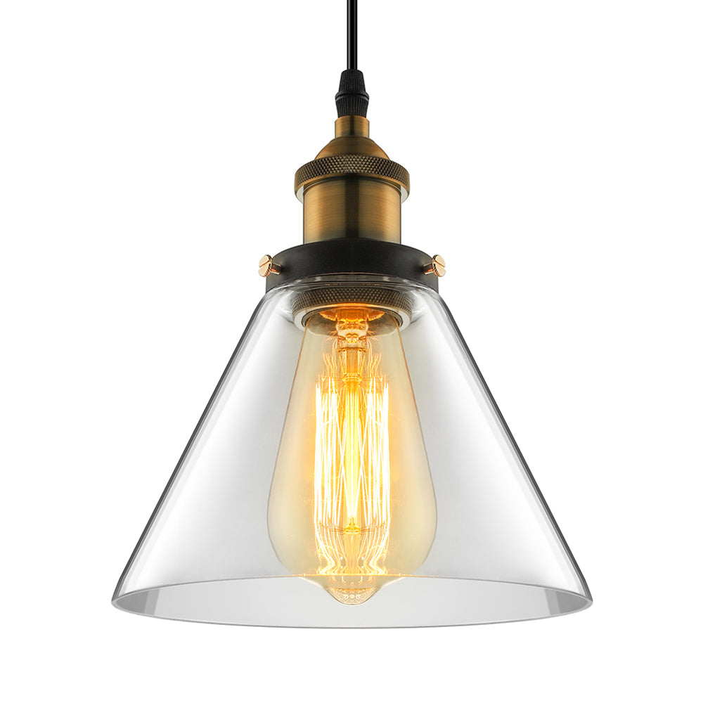 Wide Cone Pendant Light - Industrial Grey/Brown/Clear Glass Hang Lamp - 5.5"/7" - Bronze