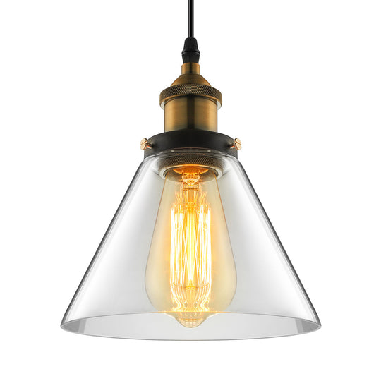 Wide Cone Pendant Light - Industrial Grey/Brown/Clear Glass Hang Lamp - 5.5"/7" - Bronze