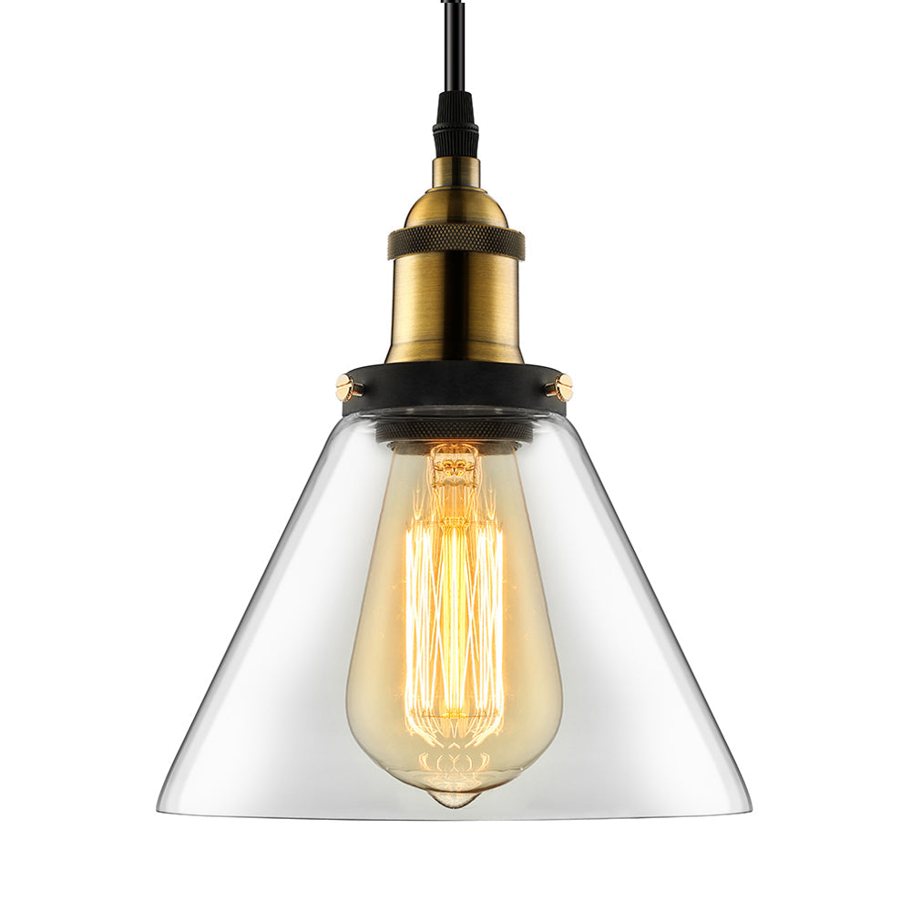 Wide Cone Pendant Light - Industrial Grey/Brown/Clear Glass Hang Lamp - 5.5"/7" - Bronze