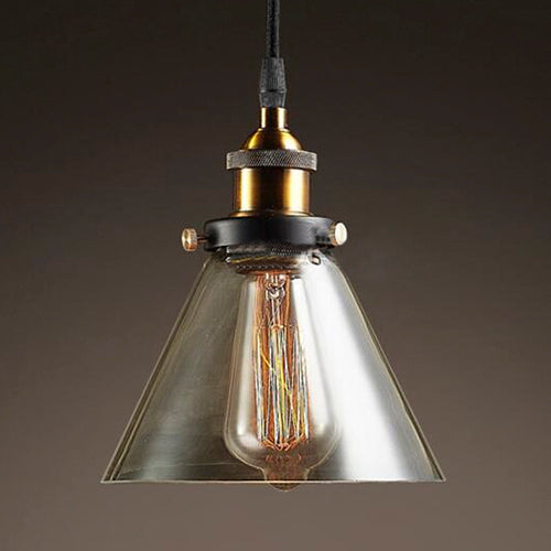 Wide Cone Pendant Light - Industrial Grey/Brown/Clear Glass Hang Lamp - 5.5"/7" - Bronze