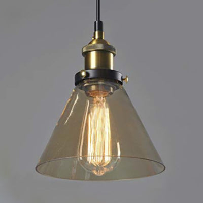 Wide Cone Pendant Light - Industrial Grey/Brown/Clear Glass Hang Lamp - 5.5"/7" - Bronze