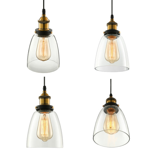 Wide Cone Pendant Light - Industrial Grey/Brown/Clear Glass Hang Lamp - 5.5"/7" - Bronze