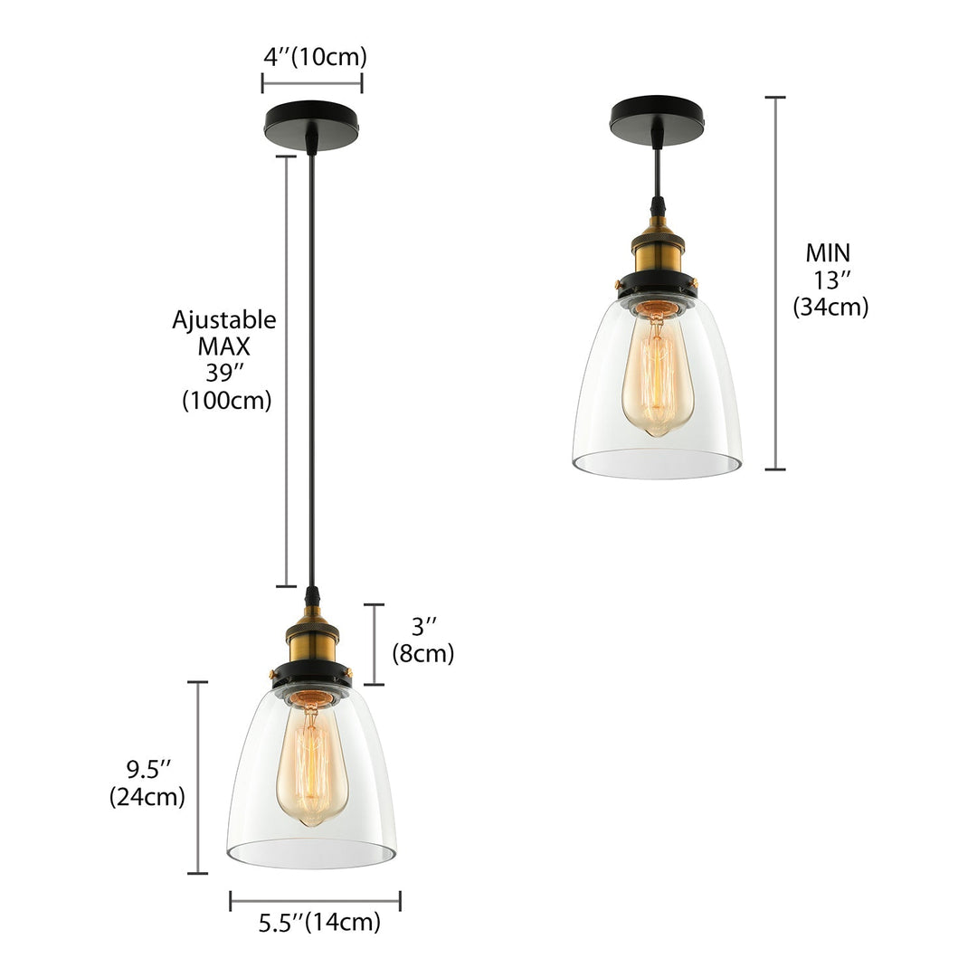 Wide Cone Pendant Light - Industrial Grey/Brown/Clear Glass Hang Lamp - 5.5"/7" - Bronze