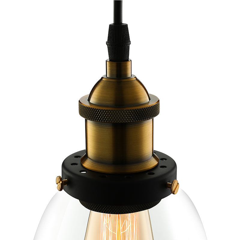 Wide Cone Pendant Light - Industrial Grey/Brown/Clear Glass Hang Lamp - 5.5"/7" - Bronze