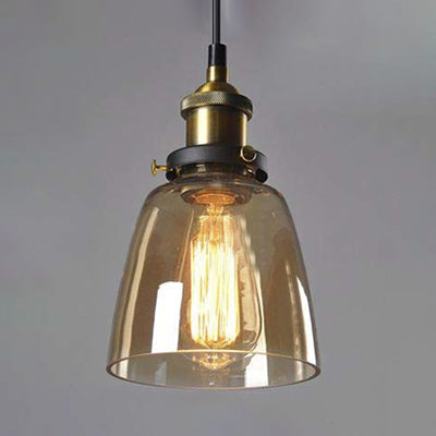 Wide Cone Pendant Light - Industrial Grey/Brown/Clear Glass Hang Lamp - 5.5"/7" - Bronze