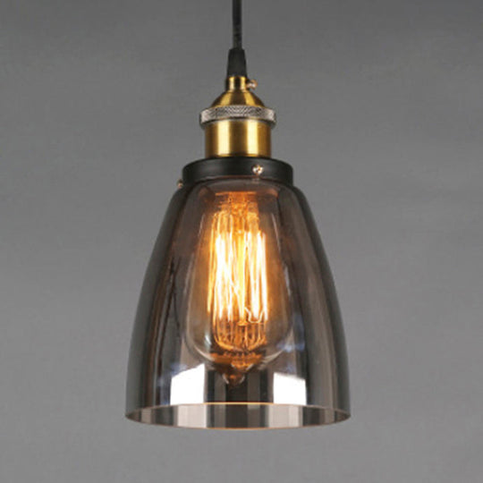 Wide Cone Pendant Light - Industrial Grey/Brown/Clear Glass Hang Lamp - 5.5"/7" - Bronze