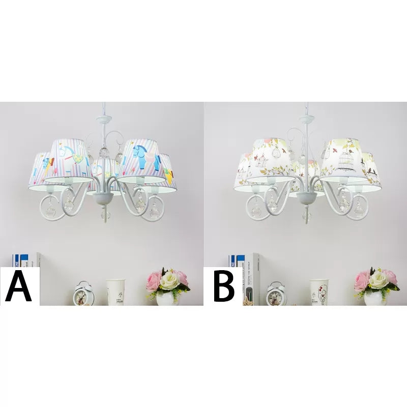 Cartoon Pony 5-Light Hanging Chandelier With Tapered White Shade For Nursing Room