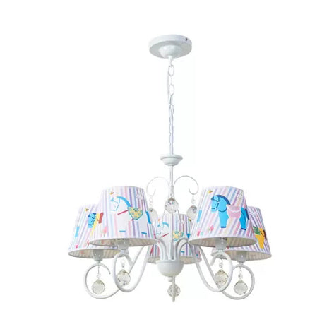 Cartoon Pony 5-Light Hanging Chandelier With Tapered White Shade For Nursing Room