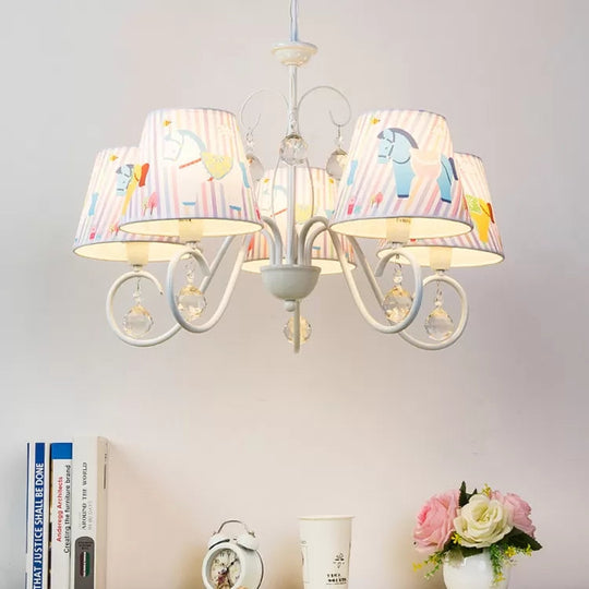 Cartoon Pony 5-Light Hanging Chandelier With Tapered White Shade For Nursing Room