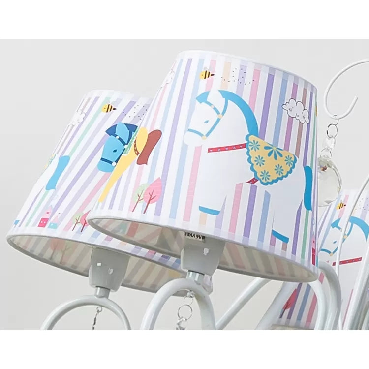 Cartoon Pony 5-Light Hanging Chandelier With Tapered White Shade For Nursing Room