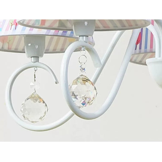 Cartoon Pony 5-Light Hanging Chandelier With Tapered White Shade For Nursing Room