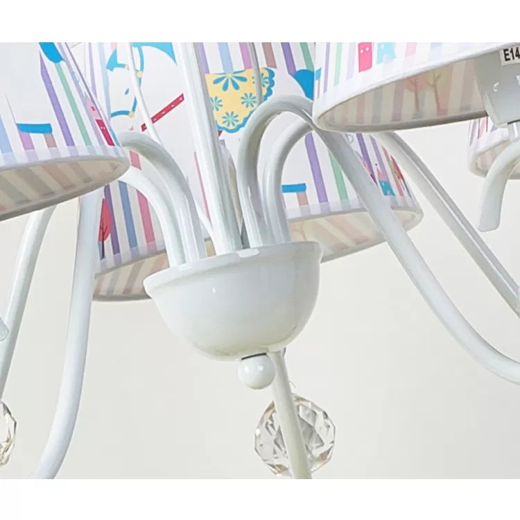 Cartoon Pony 5-Light Hanging Chandelier With Tapered White Shade For Nursing Room