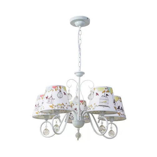 Cartoon Pony 5-Light Hanging Chandelier With Tapered White Shade For Nursing Room