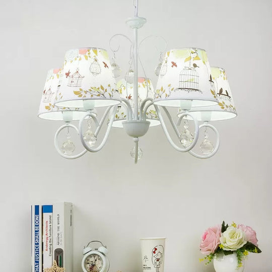 Cartoon Pony 5-Light Hanging Chandelier With Tapered White Shade For Nursing Room