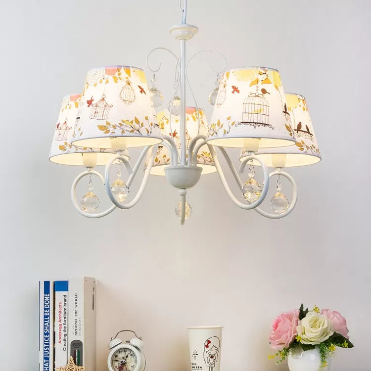 Cartoon Pony 5-Light Hanging Chandelier With Tapered White Shade For Nursing Room