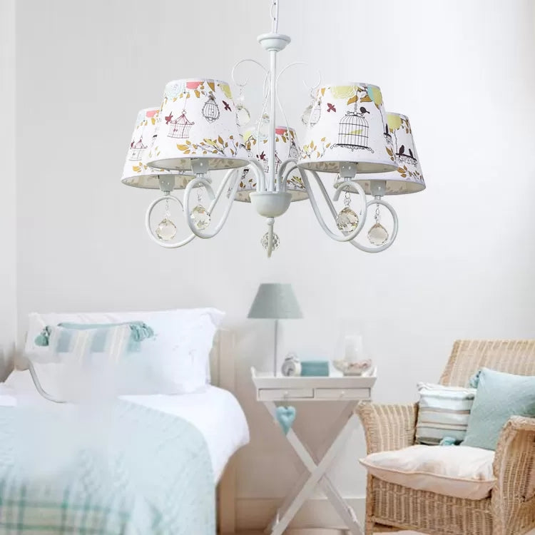 Cartoon Pony 5-Light Hanging Chandelier With Tapered White Shade For Nursing Room