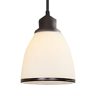 Farmhouse Dome Pendant Lamp: White Glass Hanging Light Fixture in Black - Indoor Use