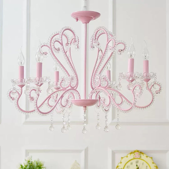 Pink Crystal Bead Metal Chandelier - Modern Hanging Light For Candle Restaurant 6 / B