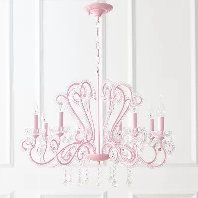 Pink Crystal Bead Metal Chandelier - Modern Hanging Light For Candle Restaurant