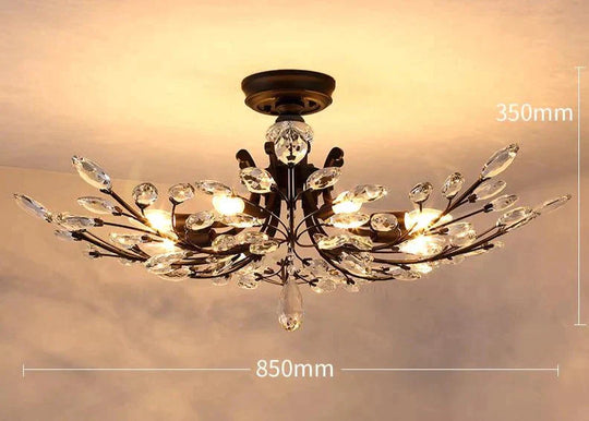 Country Retro Living Room Lamp Crystal Wrought Iron Ceiling