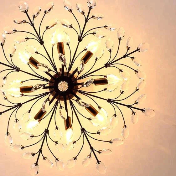 Country Retro Living Room Lamp Crystal Wrought Iron Ceiling