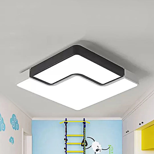 Modern Square LED Ceiling Lamp for Child Bedroom: Simple Black & White Design