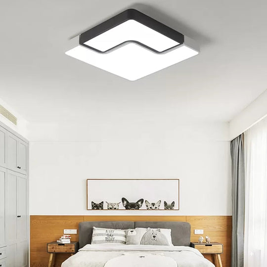 Modern Square LED Ceiling Lamp for Child Bedroom: Simple Black & White Design