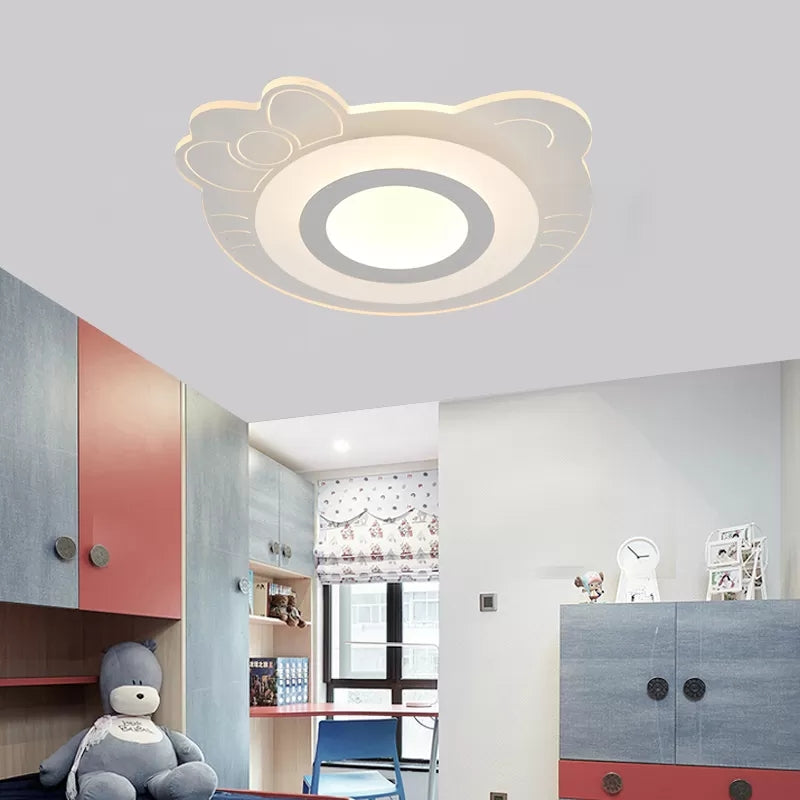 White Acrylic Bow Kitten Game Room LED Ceiling Light - Flush Mount