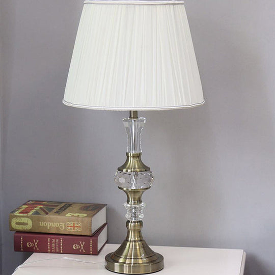 Tapered Drum Crystal Task Lamp In White Contemporary Fabric 1 Head Reading Light