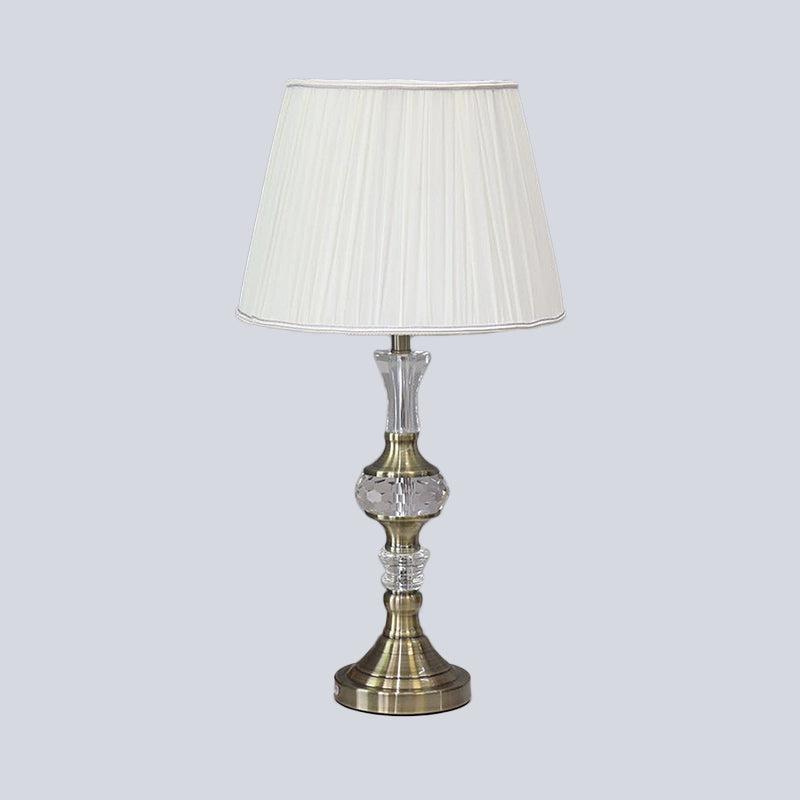 Tapered Drum Crystal Task Lamp In White Contemporary Fabric 1 Head Reading Light