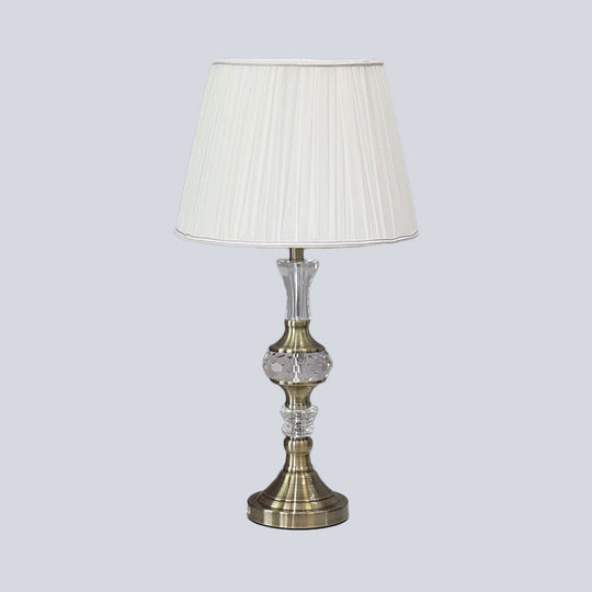 Tapered Drum Crystal Task Lamp In White Contemporary Fabric 1 Head Reading Light