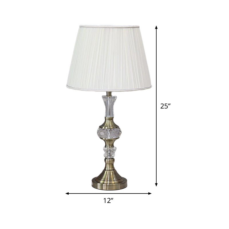 Tapered Drum Crystal Task Lamp In White Contemporary Fabric 1 Head Reading Light