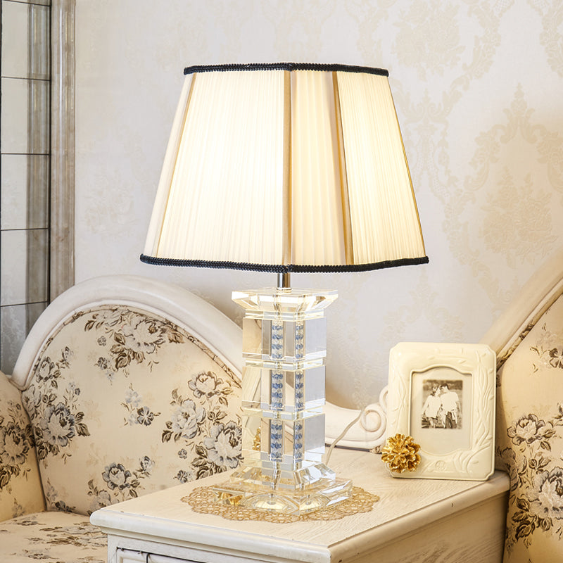 Modernist Crystal Table Lamp - Hand-Cut White Desk Light