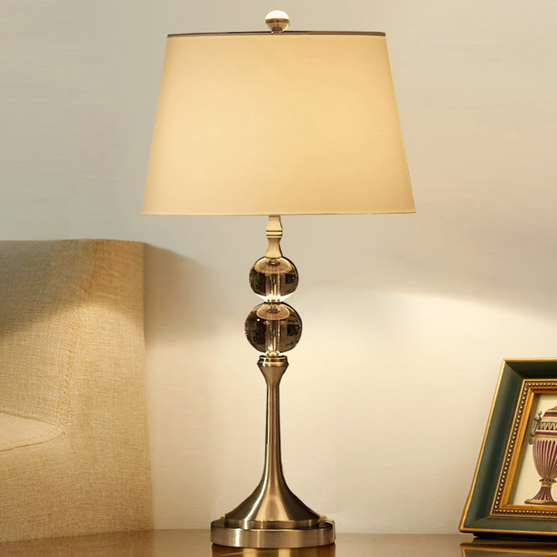 Modern Crystal Desk Light: Flared Fabric Shade 11/13 Wide 1 Head White Night Table Lamp