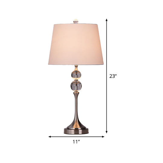 Modern Crystal Desk Light: Flared Fabric Shade 11/13 Wide 1 Head White Night Table Lamp