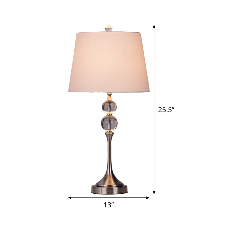 Modern Crystal Desk Light: Flared Fabric Shade 11/13 Wide 1 Head White Night Table Lamp