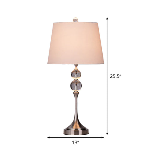 Modern Crystal Desk Light: Flared Fabric Shade 11/13 Wide 1 Head White Night Table Lamp