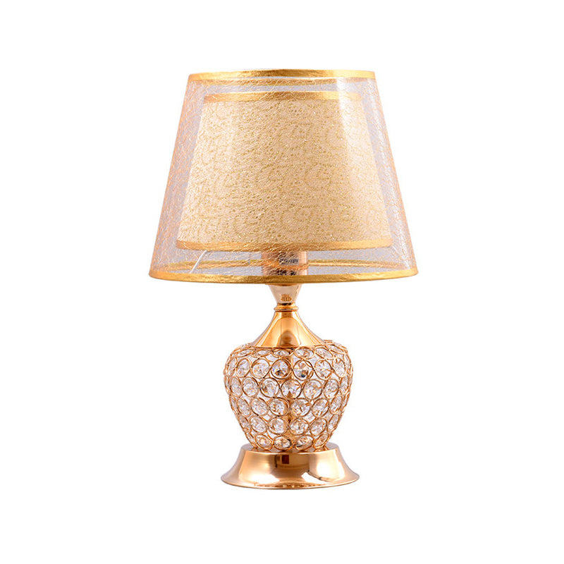 Modern Gold Desk Lamp With Crystal Bead - Small Flared Shade Fabric Flair 1 Head