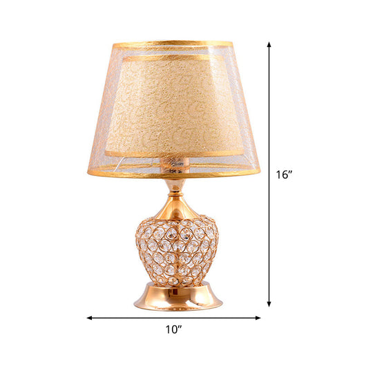 Modern Gold Desk Lamp With Crystal Bead - Small Flared Shade Fabric Flair 1 Head