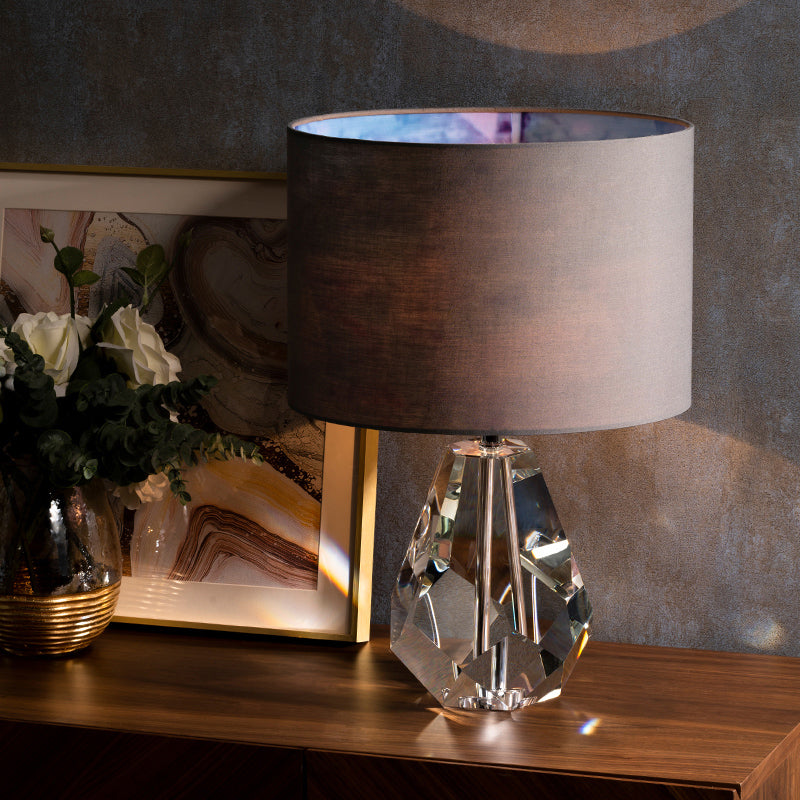 Diamond Crystal Task Lamp: Simplicity Faceted Design 1-Bulb Reading Light In Brown